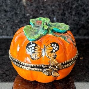 Decorative Orange Pumpkin Box with Butterflies
